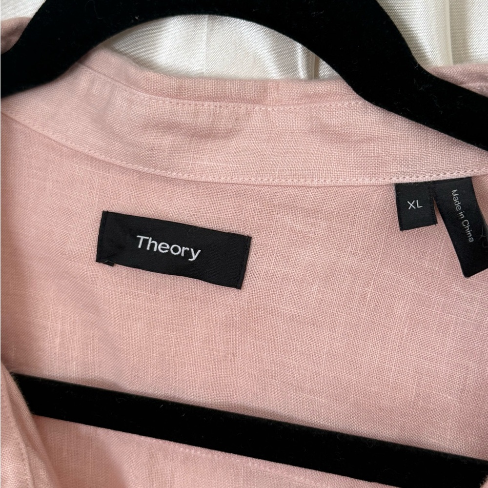 Theory Men’s | Linen Short Sleeve Button-Down Shirt Blush | Size XL - Picture 3 of 3